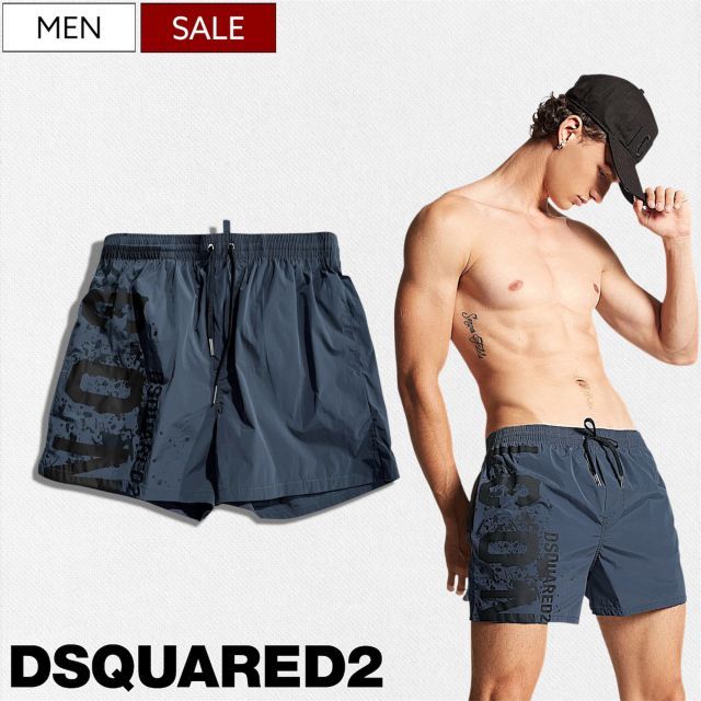 【定価50,500円(税込)】DSQUARED2 ディースクエアード 大人の遊び心擽るロゴデザインでビーチの主役に！ インナーメッシュ付きICONスイムウエア　水着 スイムパンツ ハーフパンツ 短パン ショーツ トランクス 海 ストレッチ スチールブルー S8