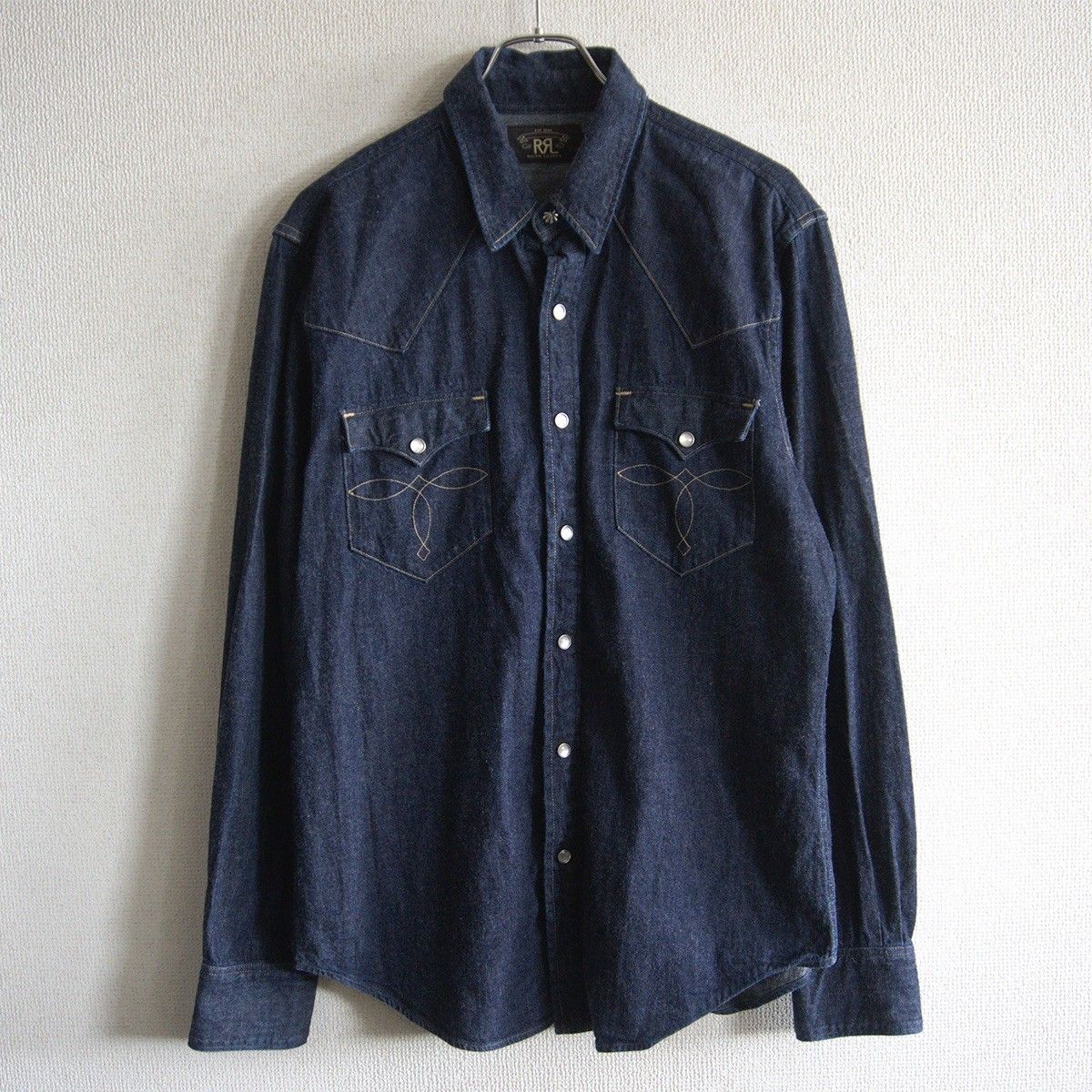 【美品】RRL 【インディゴ バッファロー デニム ウエスタン シャツ】 L コンチョボタン ダブルアールエル 26060729