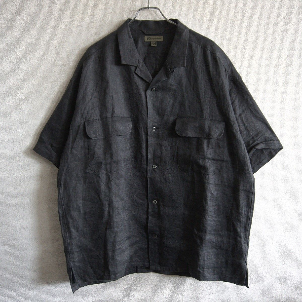 【ビッグサイズ】NIGEL CABOURN 【OPEN COLLAR SHIRT LINEN TWILL】54 ブラック ナイジェルケーボン シャツ s2606080