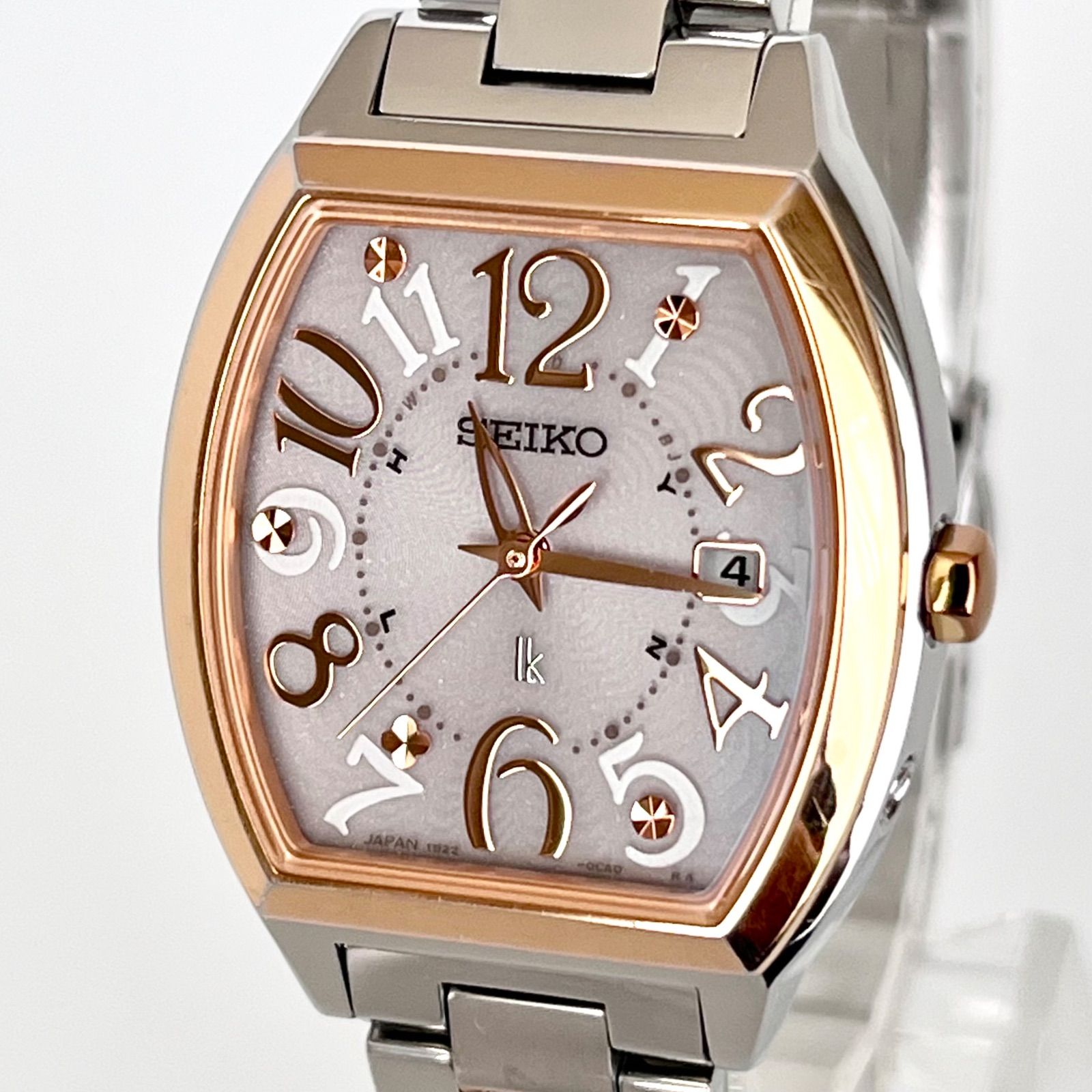 【セイコー ルキア レディース 腕時計 稼働 電波ソーラー 磨き済み】SEIKO LUKIA 美品 ピンクシルバー文字盤 ゴールド