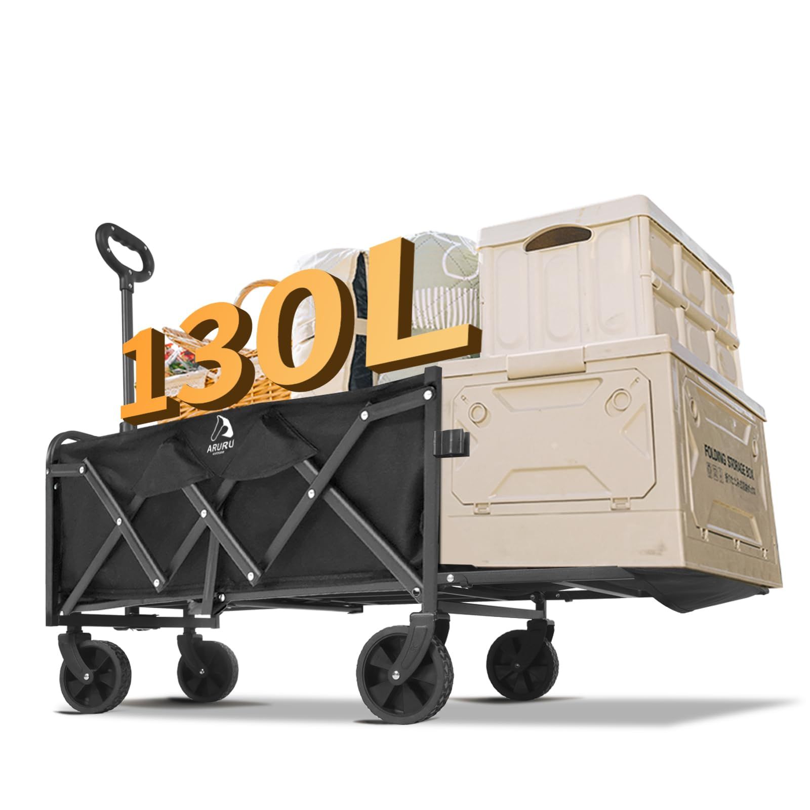 数量限定 耐荷重150KG キャリーカート折りたたみ式 軽キャンピン キャリー 全地形対応 130L大容量 コンパクト収納 ハンドル調節可 アウトドアワゴン BBQ キャンプ