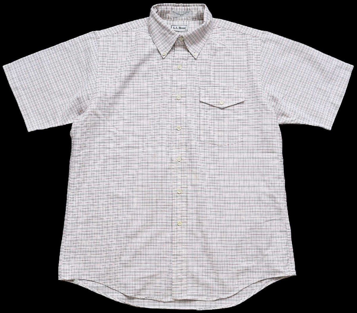 90s USA製 L.L.Bean チェック ボタンダウン 半袖 オックスフォード シャツ 16.5★オールド ビンテージ アウトドア タッタソール