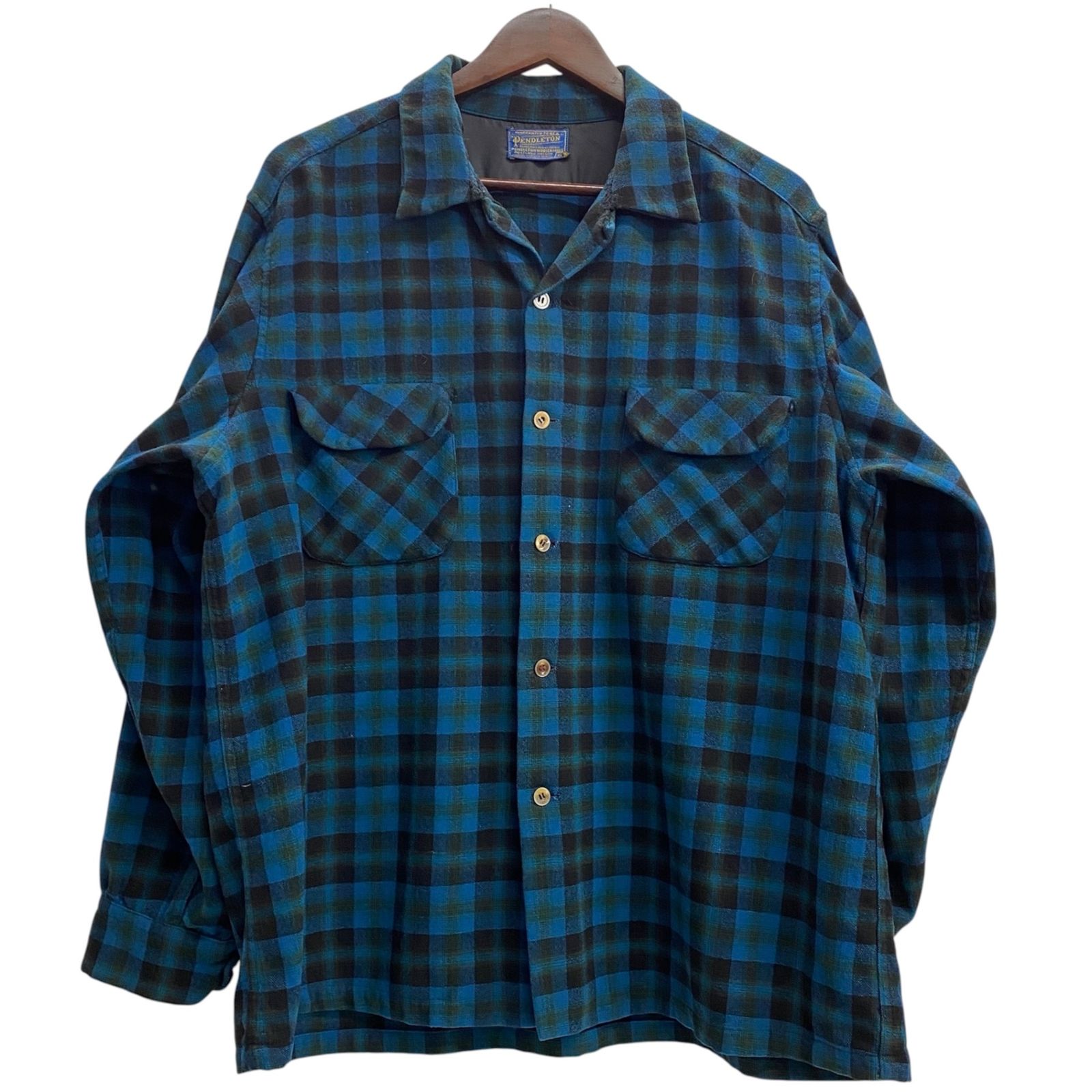 ペンドルトン PENDLETON 50's ボードシャツ ウール オープンカラーシャツ 長袖シャツ ブルー XLサイズ 201MT-6209 VB