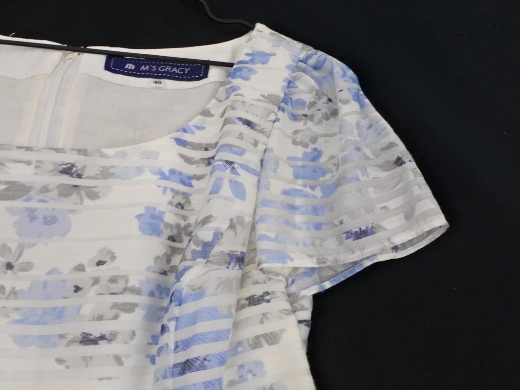 M'SGRACY エムズグレイシー 花柄 Aライン ワンピース size40/白x青x