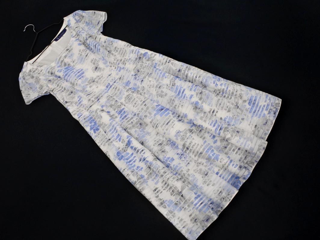 M'SGRACY エムズグレイシー 花柄 Aライン ワンピース size40/白x青x