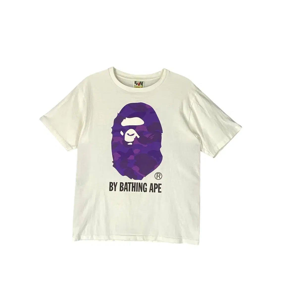 438 A BATHING APE アベイシングエイプ PURPLE パープル カモフラ BIG ビッグ APE エイプ HEAD ヘッド 半袖Tシャツ (M)