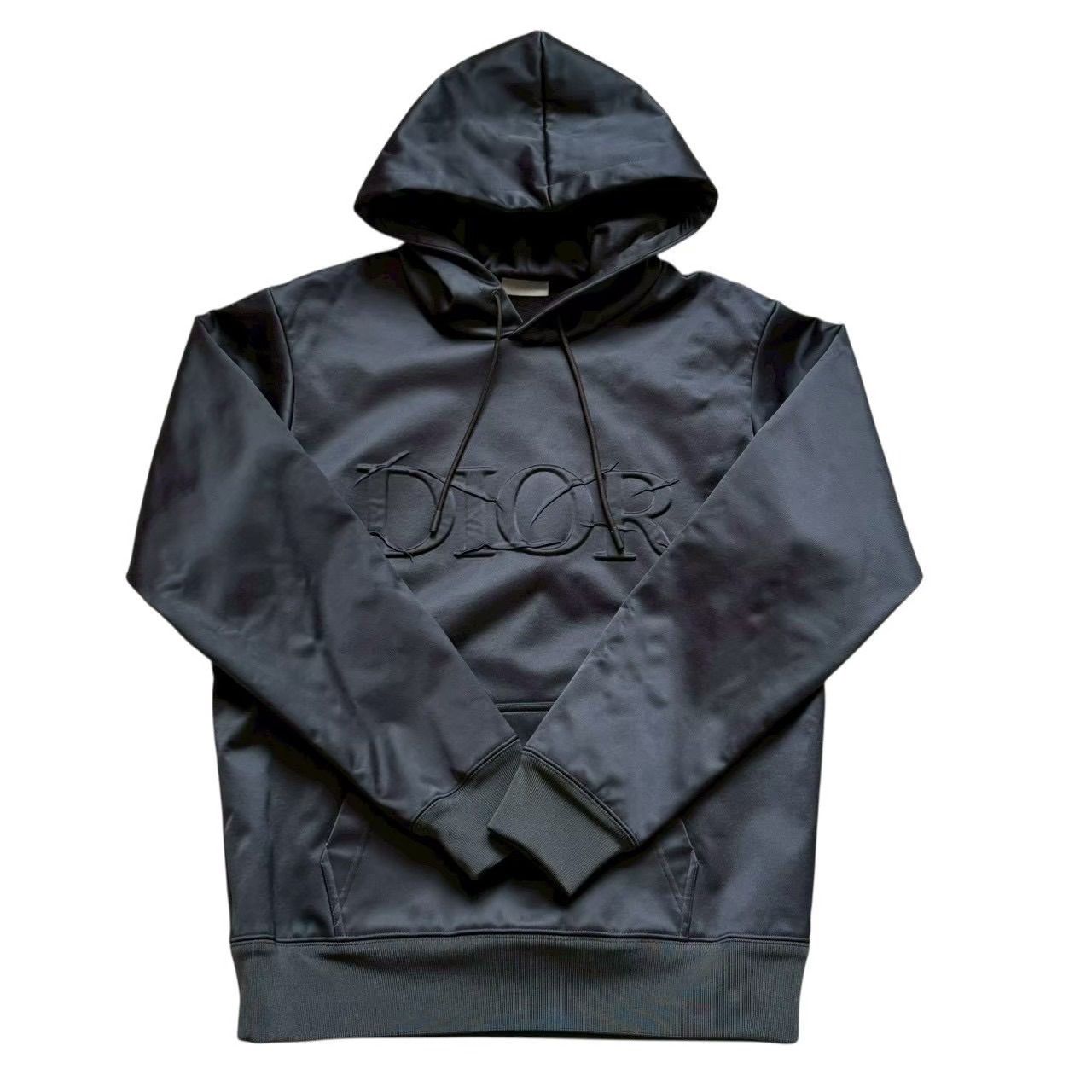 DIOR ディオール メンズ XS レディースS相当 パーカー フーディー 立体ロゴ エンボスロゴ ブルーグリーン レーヨン ポリエステル ストレッチ 高級感 カジュアル