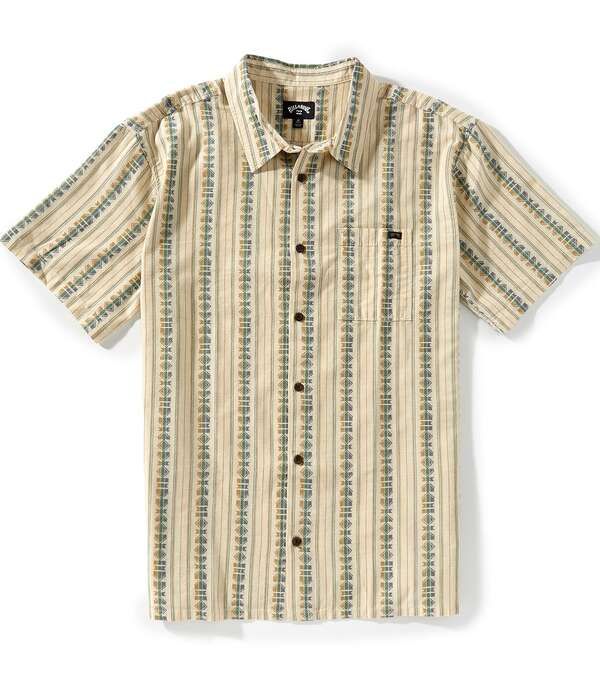 ビラボン メンズ トップス シャツ Billabong Sundays Jacquard Short Sleeve Geometric Striped Woven Shirt Cream クリーム