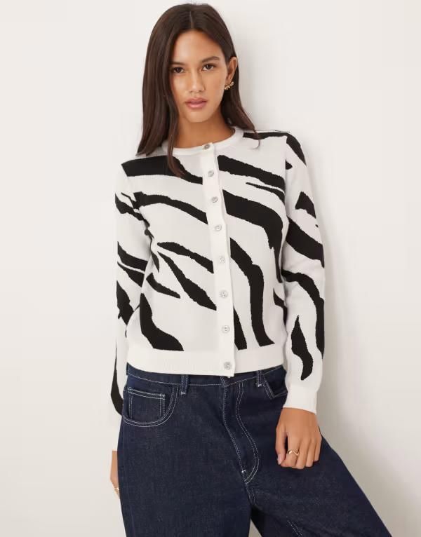 エイソス レディース アウター カーディガン プリント ニット ASOS DESIGN knit soft touch cardigan in zebra print Multi マルチカラー