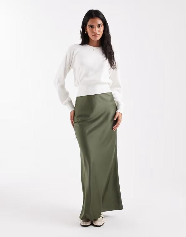 エイソス レディース ボトムス スカート サテン マキシ ASOS DESIGN satin bias maxi skirt Khaki カーキ 11,455円