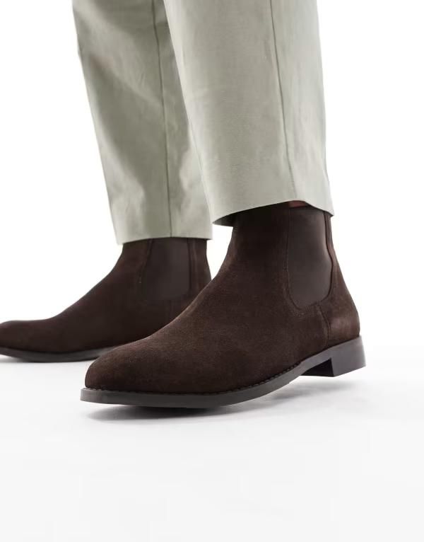 エイソス メンズ シューズ ブーツ・レインブーツ チェルシーブーツ スエード チェルシー ブーツ ASOS DESIGN chelsea boots suede Brown ブラウン