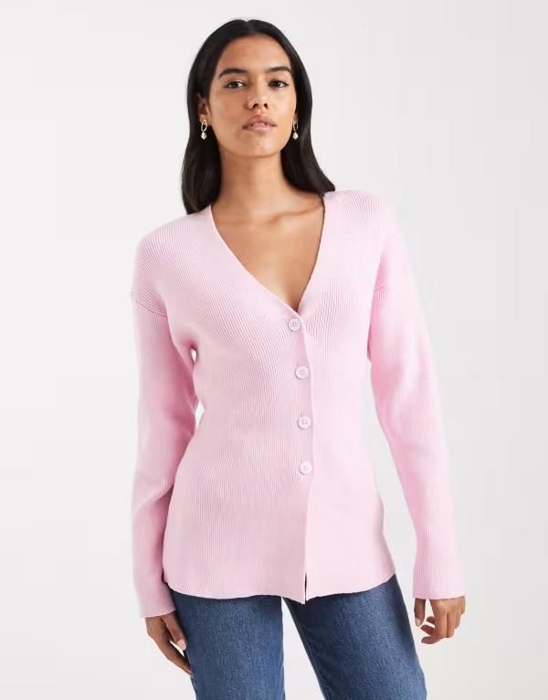 ミスセルフフリッジ レディース アウター カーディガン ニット Miss Selfridge knit waisted cardigan in soft Soft pink ピンク