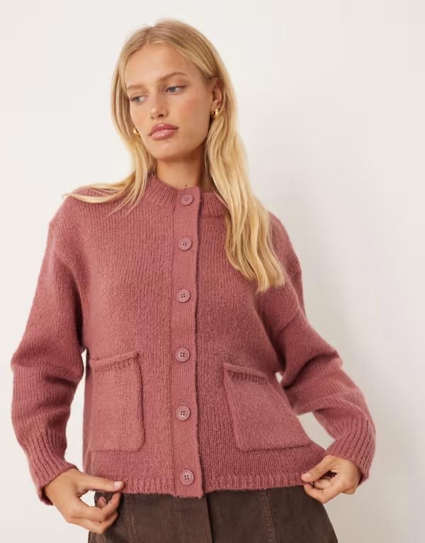エイソス レディース アウター カーディガン ASOS DESIGN boxy oversized cardigan with pocket detail in dusty Dusty Rose ピン