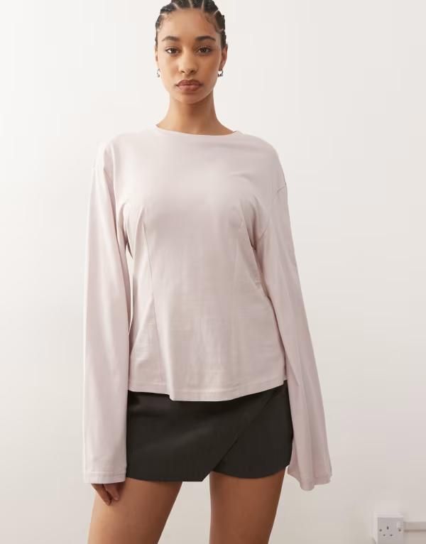 モンキ レディース トップス タンクトップ ウエストマーク Monki long sleeve cinched waistop in dusty Pink ピンク