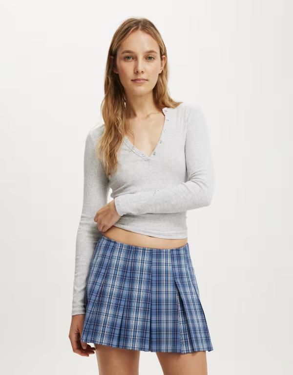 コットンオン レディース ボトムスカート プリーツ ミニ Cotton Mae pleated mini skirt BLUE ブルー