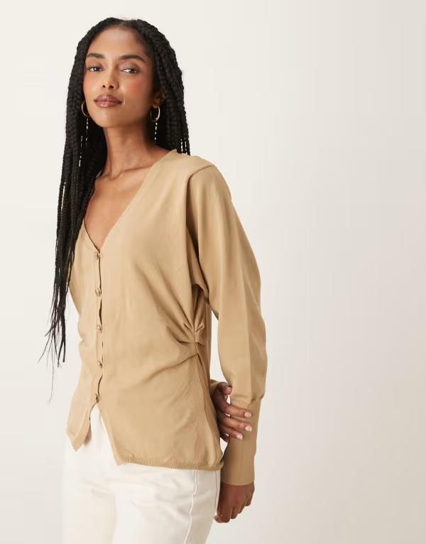 エイソス レディース アウター カーディガン ASOS DESIGN blouson sleeve structured cardigan in mocha Mocha モカ