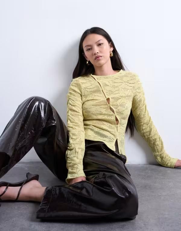 トップショップ レディース トップス タンクトップ アシンメトリー レース Topshop lace asymmetric top in yellow イエロー