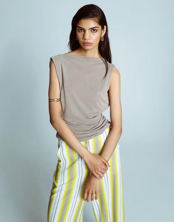 トップショップ レディース トップス タンクトップ Topshop cupro cowl back tank top in taupe Taupe トープ