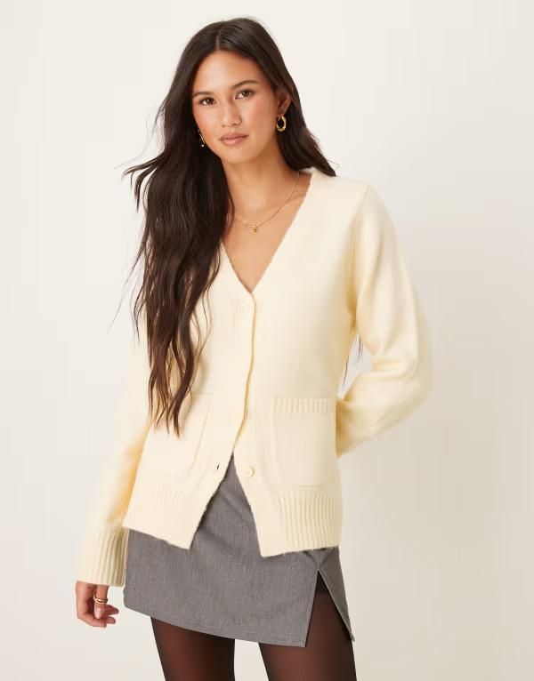 エイソス レディース アウター カーディガン A ライン ASOS DESIGN a line boyfriend cardigan with pocket detail in buttermilk