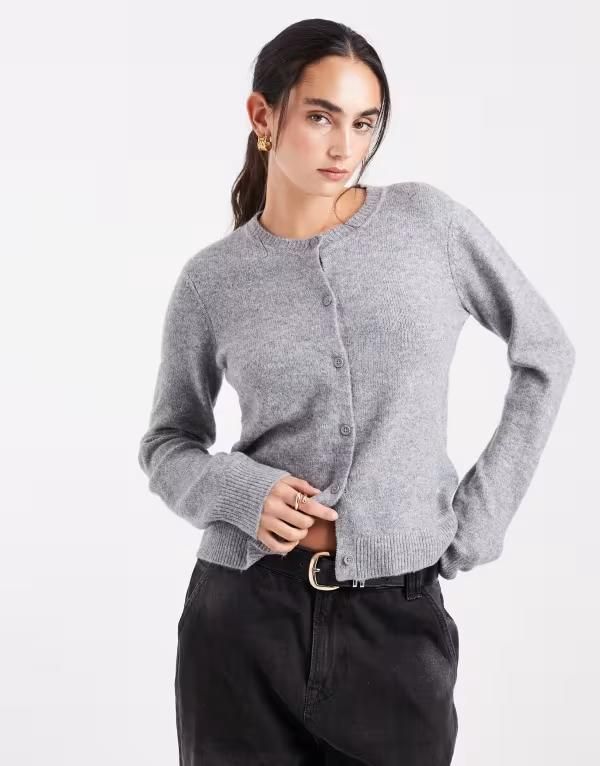 ピーシーズ レディース アウター カーディガン ニット Pieces knit cardigan in medium heather Medium gray melange グレー