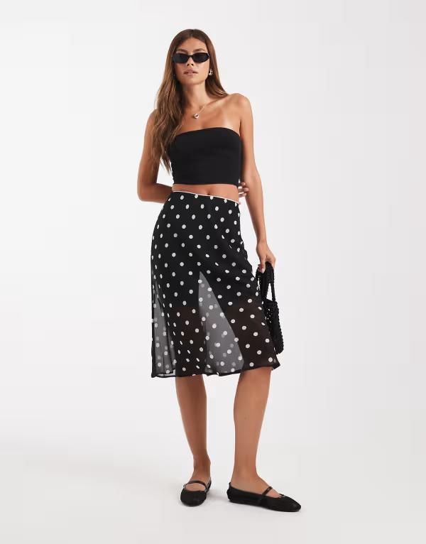 エイソス レディース ボトムス スカート ドット柄 ドット ミディ シアー ASOS DESIGN sheer midi skirt in polka dot polka dot ドット