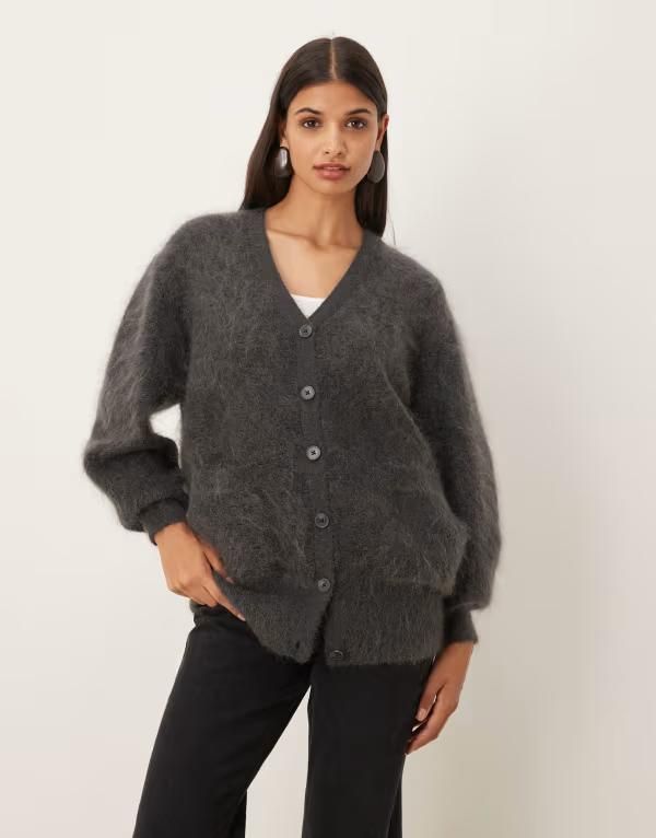 エイソス レディース アウター カーディガン ASOS DESIGN mohair boyfriend cardigan in charcoal Charcoal チャコール