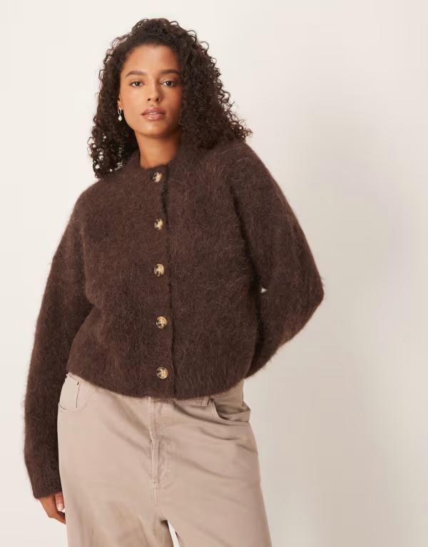 エイソス レディース アウター カーディガン ASOS Curve ASOS DESIGN Curve chunky alpaca cardigan in chocolate Chocolate チョ