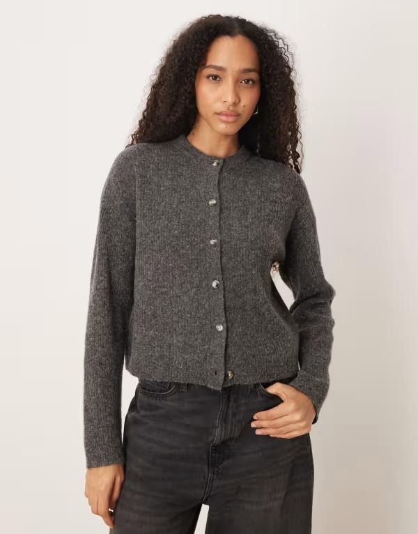 エイソス レディース アウター カーディガン ASOS DESIGN alpaca waisted cardigan in charcoal Charcoal チャコール