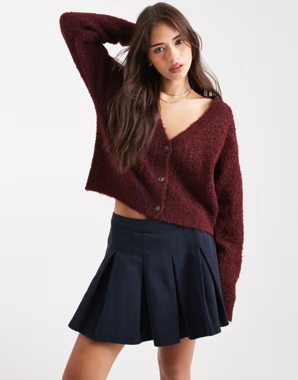 ミスセルフフリッジ レディース アウター カーディガン Vネック Miss Selfridge boucle V neck cardigan in plum Plum プラム