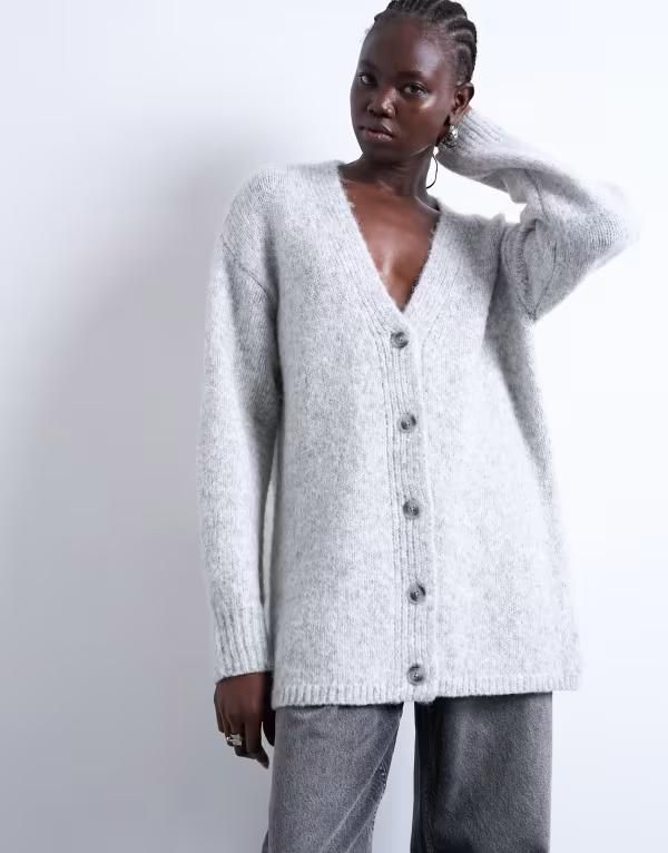トップショップ レディース アウター カーディガン ニット Topshop knit longline easy cardigan Gray グレー