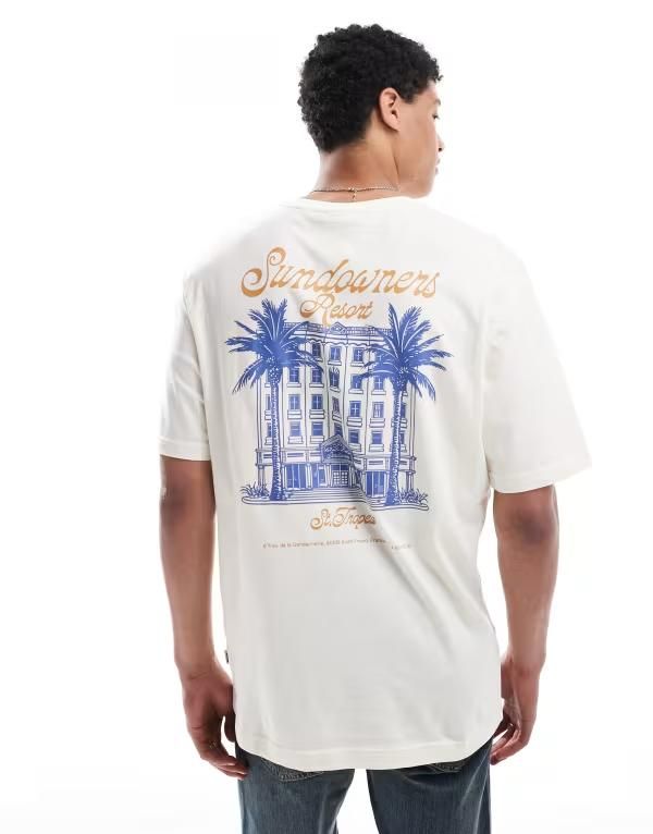 オンリーアンドサンズ メンズ トップス Tシャツ オーバーサイズフィット プリント シャツ ONLY SONS oversized fit tshirt with resort back print