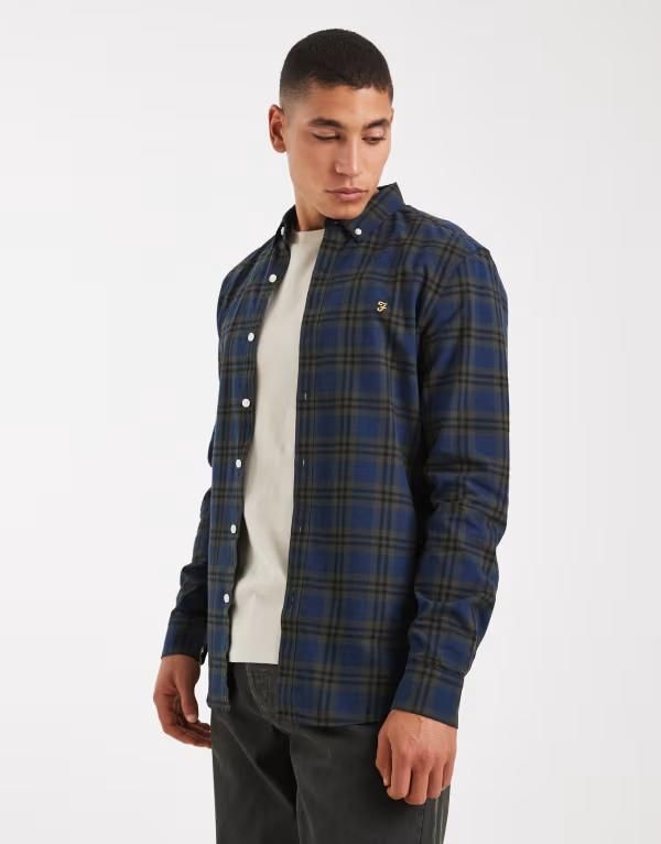 ファーラー メンズ トップス シャツ Farah brewer checked longsleeve shirt in dark 357 evergreen グリーン