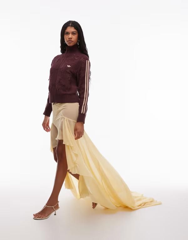 エイソス レディース ボトムス スカート シフォン フリル マキシ ASOS DESIGN chiffon maxi skirt with ruffles and highlow hem in but