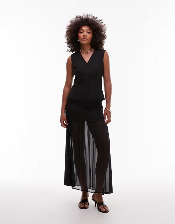 エイソス レディース ボトムス スカート シフォン マキシ ASOS DESIGN tailored chiffon layer maxi skirt part of a set Black ブラック