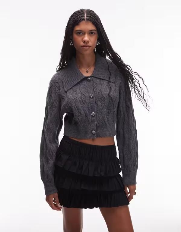 アンドアザーストーリーズ レディース アウター カーディガン ニット Other Stories cable knit cardigan with collar and button front gr