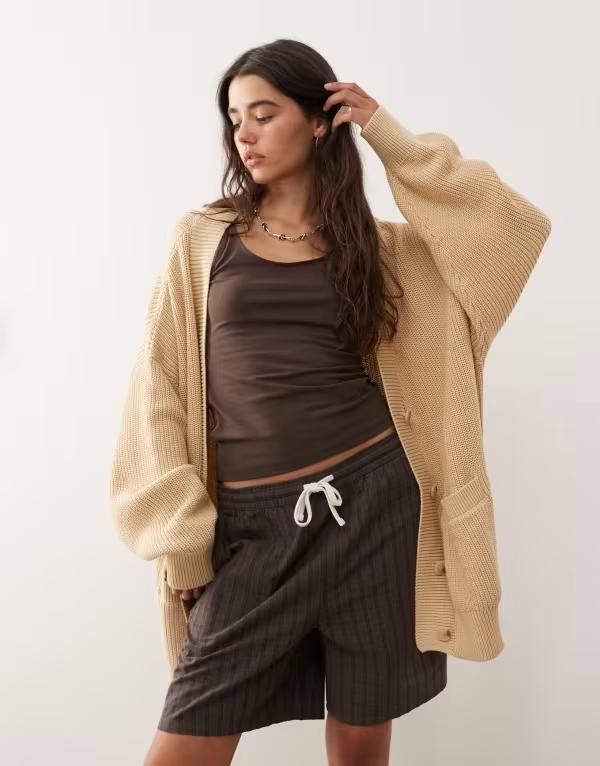 モンキ レディース アウター カーディガン Monki oversized cardigan Beige ベージュ