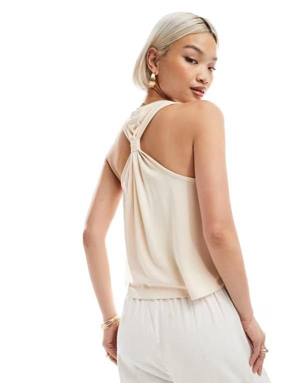 ミスセルフフリッジ レディース トップス タンクトップ Miss Selfridge knot back floaty racer back tank top in cream Cream クリーム