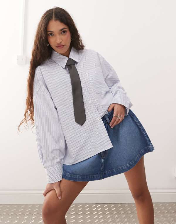 エイソス レディース ボトムス スカート ミニ デニム ASOS DESIGN gathered denim micro mini skirt in mid Blue ブルー