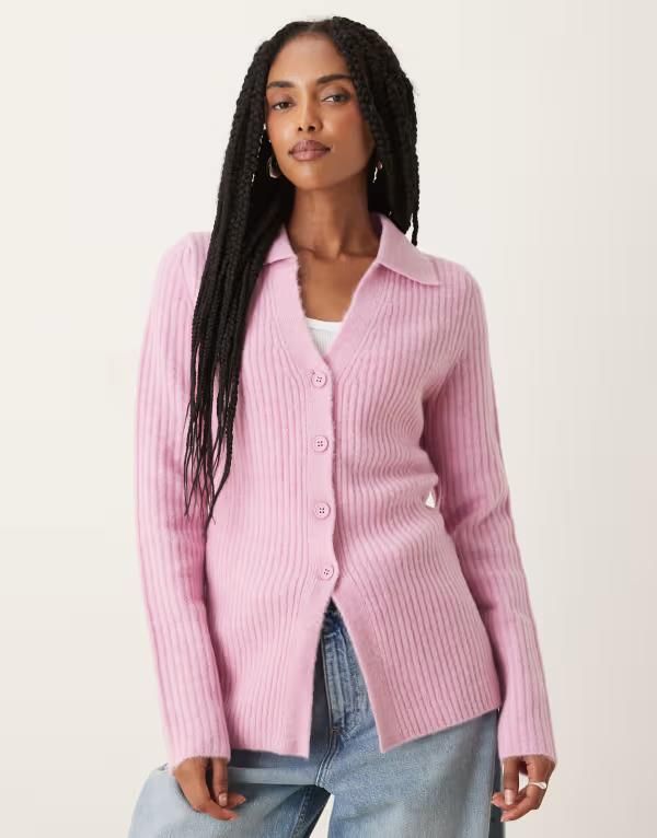 エイソス レディース アウター カーディガン シャツ ニット ASOS DESIGN knit longline fitted shirt in lilac pink ピンク