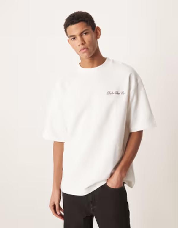 エイソス メンズ トップス Tシャツ グラフィック ASOS DESIGN super heavyweight oversized tshirt with summer graphic in offw
