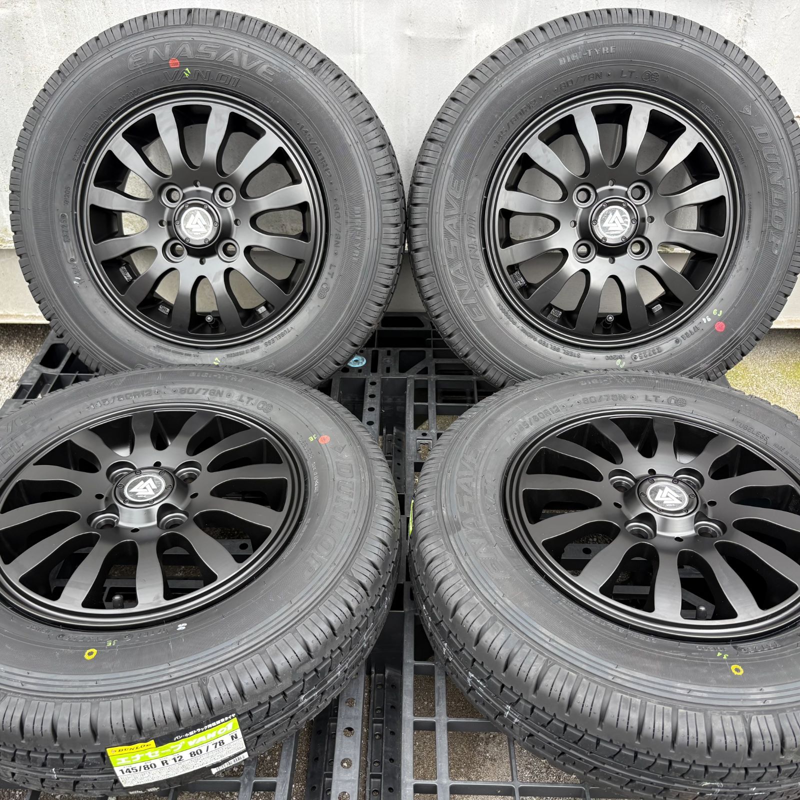 ダンロップ エナセーブ VAN01 145/80R12 80/78N サマータイヤ MUD-XⅡ 12x4.0 +43 100-4H 新品 タイヤ ホイール 4本セット