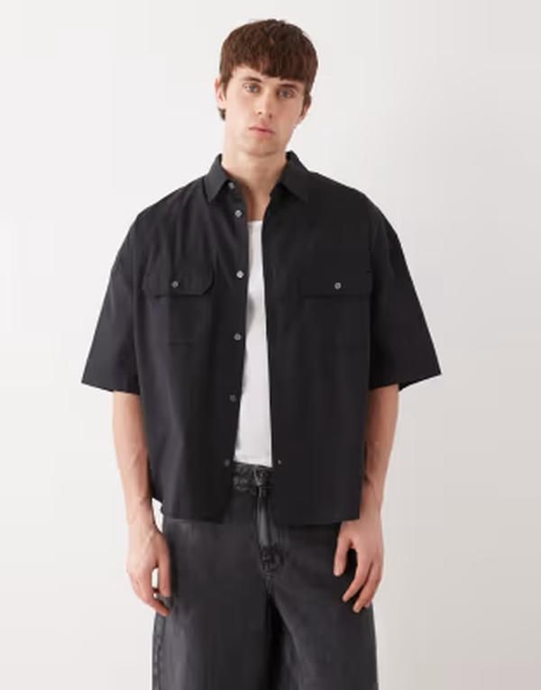 ウィークデイ メンズ トップス シャツ Weekday boxy short sleeve shirt Black ブラック