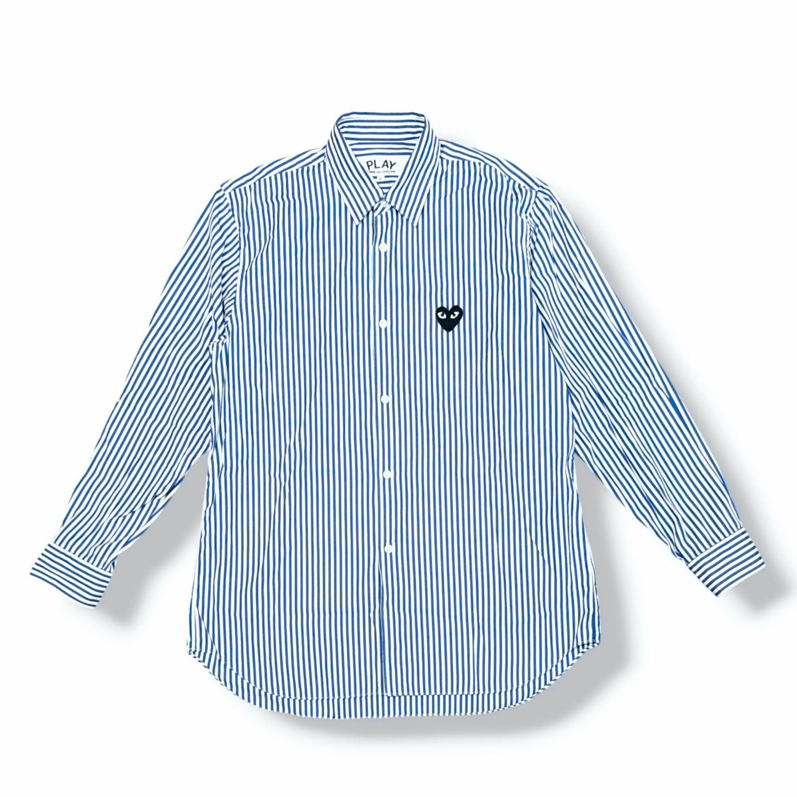 PLAY COMME des GARCONS Stripe Shirt With Black Emblem Pattern A ストライプエンブレム 長袖シャツ プレイコムデギャルソン AZ-B018 ブルー L （18779M）