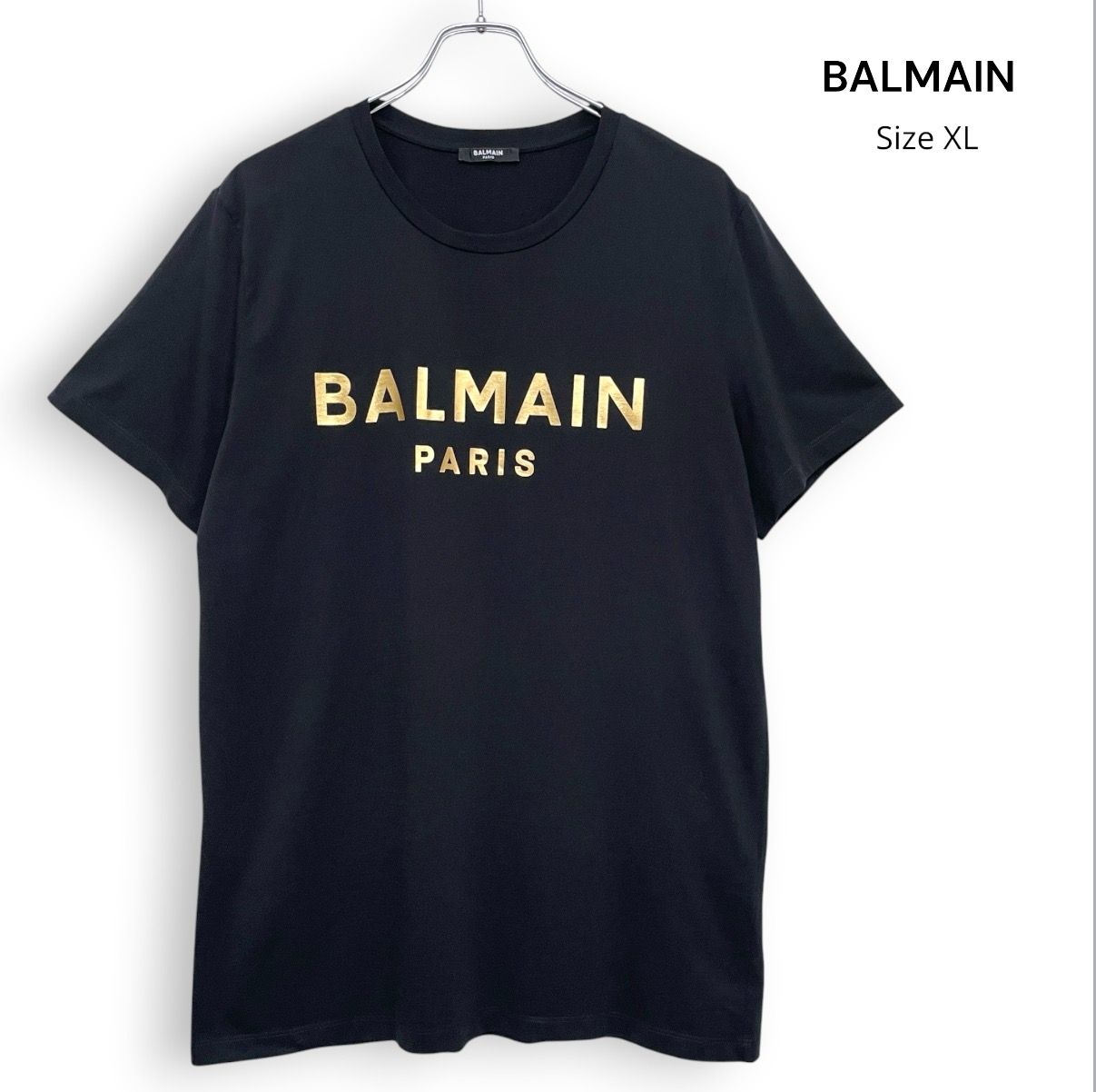 BALMAIN バルマン ゴールド ロゴ Tシャツ ブラック SizeXL /R26405