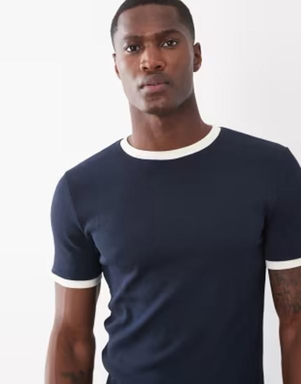 エイソス メンズ トップス Tシャツ リブニット ASOS DESIGN muscle fitshirt with ringer detailing rib knit Sky captain ネイビー