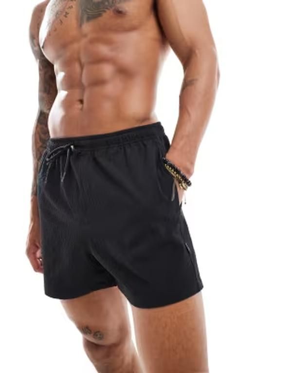 オンリーアンドサンズ メンズ 水着 ハーフパンツ・ショーツ ショートパンツ ONLY SONSeersucker swim shorts black ブラック