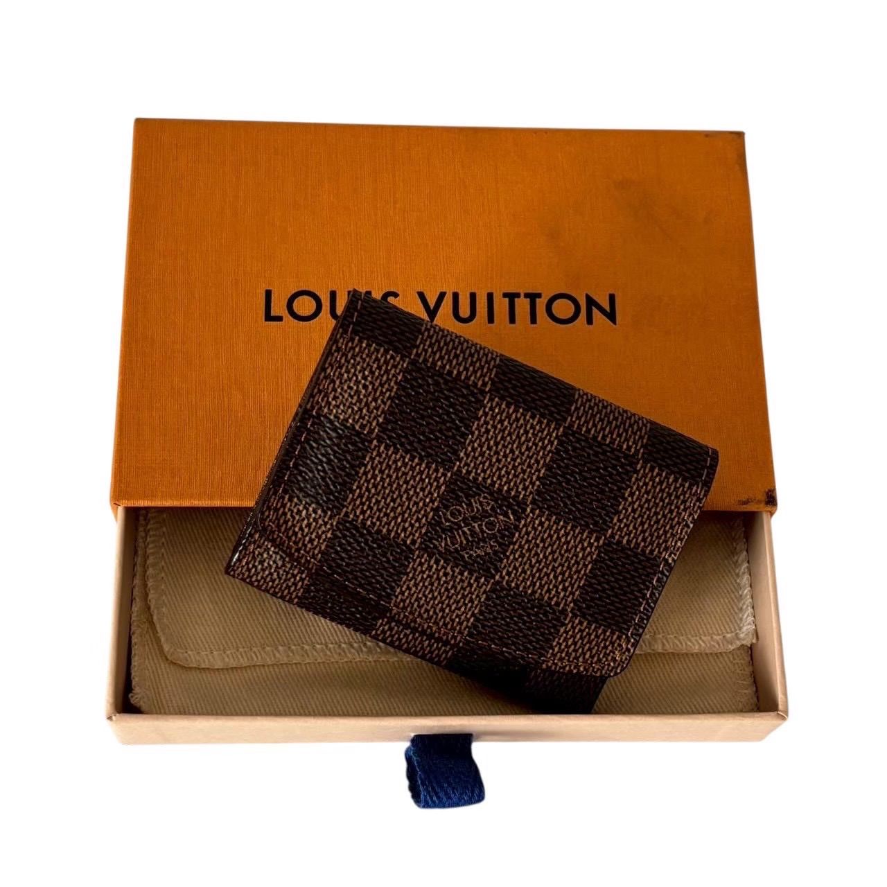 LOUIS VUITTON ルイヴィトン ダミエ カフスケース 小物入れ レザー ブラウン ロゴ入り 箱付き メンズ レディース