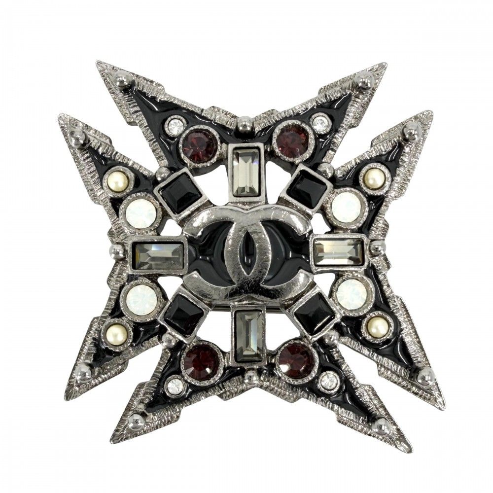 シャネル ブローチ レディース ココマーク アクセサリー CHANEL ラインストーン フェイクパール 05A ブラック 黒 約19.8g 2005年【中古品】