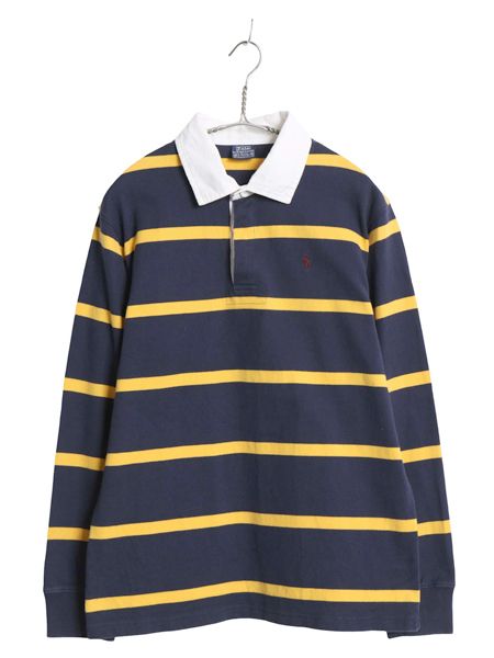 90s ポロ ラルフローレン ボーダー 長袖 ラガーシャツ キッズ XL メンズ S オールド ラグビー ポロシャツ カットソー ボックス 長袖シャツ