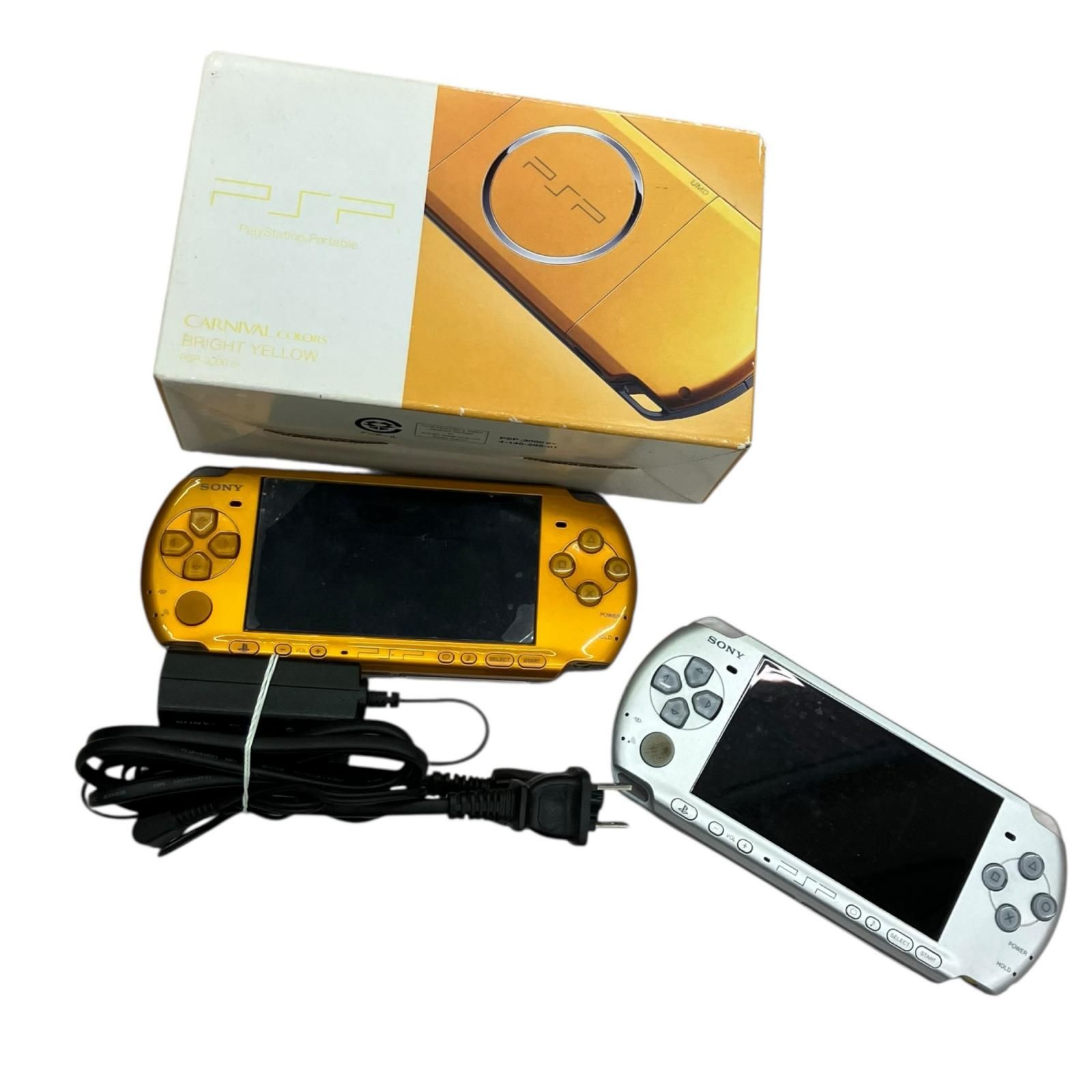199990 ジャンク品 SONY ソニー PlayStationPortable(PSP) PSP-3000 ブライトイエロー/ミスティックシルバー 2点まとめ売り